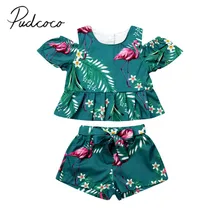 Детская летняя одежда для детей ясельного возраста Одежда для детей; малышей; девочек футболки-топы с цветочным рисунком и цвета, спортивный комплект с шортами одежда с принтом "фламинго" повседневная одежда От 6 месяцев до 4 лет