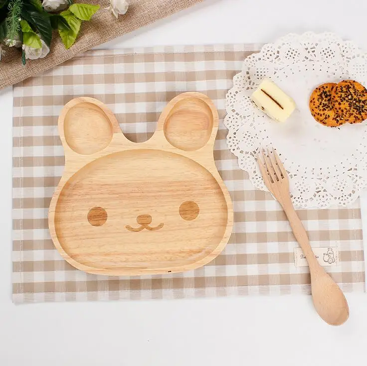 

Rabbit Shape 1 PC Wooden Dinner Plate Bowl without Spoon Wood Bunny Design Baby Dinnerware Set Baby Feeding Service Plate 324