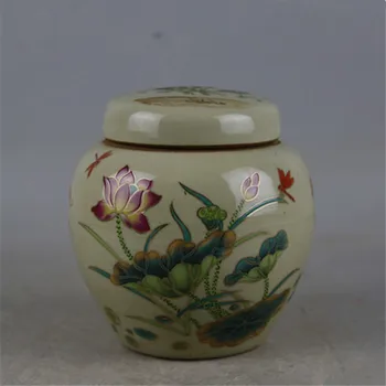 

Jingdezhen antique ceramic painting of flowers and animals tea caddy