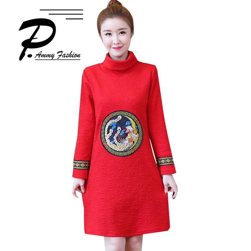 Зима 2018 новый с длинными рукавами утолщенной шелк cottonTurtleneck жаккардовое платье