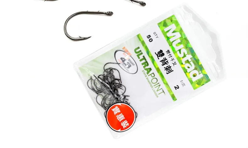 Крючки mustad с кольцом, 10757, Высокоуглеродистая сталь, колючая рыболовная приманка, крючки с двойной спинкой, крючок 1#-9#, морская приманка