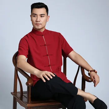

Men Cotton Linen Shirt Chinese Style Tang Suit Top Casual Male Mandarin Collar Clothing Loose Plus Size Clothes M L XL 2XL 3XL