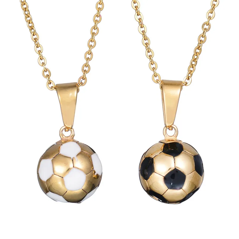 New Hot Enamel Jewelry Stainless Steel Soccer Necklace Gold Color