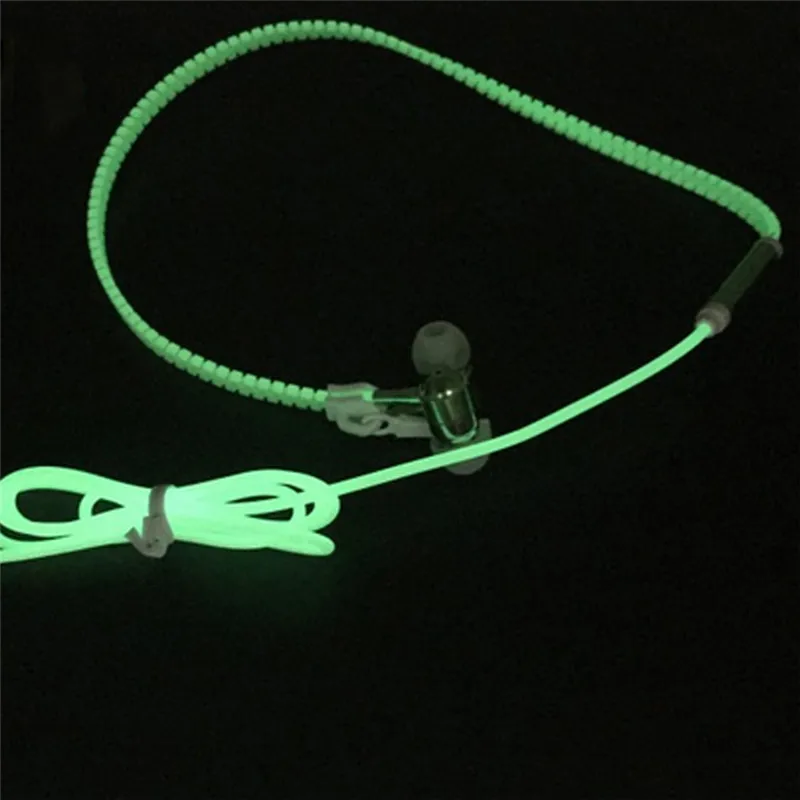 

New Luminous Glow Earphones In-ear Light Metal Zipper Lighted in The Dark for iphone 5s Samsung Xiaomi Sport Earphone