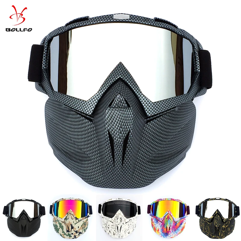 

Cycling Goggle Modular Removable Mask Carbon Style Glasses men Mouth Filter Perfect for Open Face Motorcycle Half Helmet