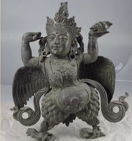 

006945 China Tantra Buddhism Temple Old Copper Bronze Fly Bird Garuda God Buddha Statue