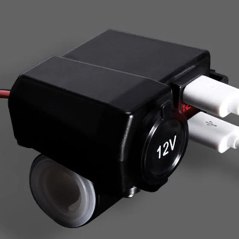 1set  Waterproof Motorcycle Dual USB Charger Cigarette Lighter Socket LED Voltmeter