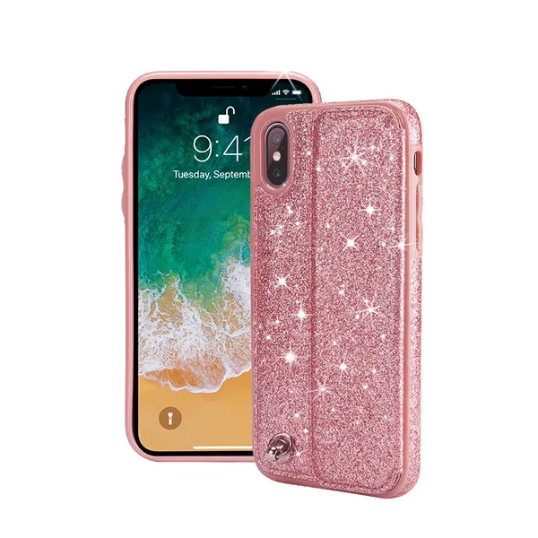 Блестящий кожаный бумажник чехол для телефона для iPhone XS Max XR X 6 6s 7 8 Plus чехол держатель для карт Магнитный чехол для iPhone 5 5S SE 6 6s - Цвет: glitter pink