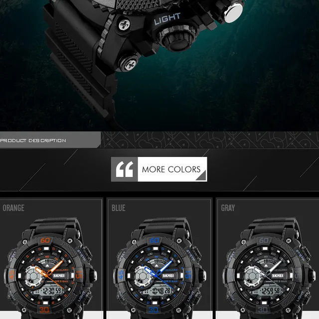SKMEI Fashion Dial Outdoor zegarki sportowe mężczyźni elektroniczny kwarcowy zegarek cyfrowy 50M wodoodporne zegarki na rękę Relogio męski 1228 tanie i dobre opinie Quartz Wristwatches 26 5cm Żywicy 18mm Complete Calendar Week Display Water Resistant Stop Watch Back Light Chronograph Multiple Time Zone Alarm SKMEI Fashion Dial Outdoor zegarki sportowe mężczyźni elektroniczny kwarcowy zegarek cyfrowy 50M wodoodporne zegarki na rękę Relogio męski 1228 tanie i dobre opinie Quartz Wristwatches 26 5cm Żywicy 18mm Complete Calendar Week Display Water Resistant Stop Watch Back Light Chronograph Multiple Time Zone Alarm