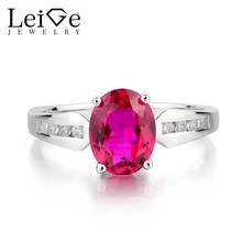Leige Jewelry July Birthstone Lab Ruby Ring Wedding Ring Oval Cut Red Gemstone Ring Real 925 Sterling Silver Ring for Girlfriend