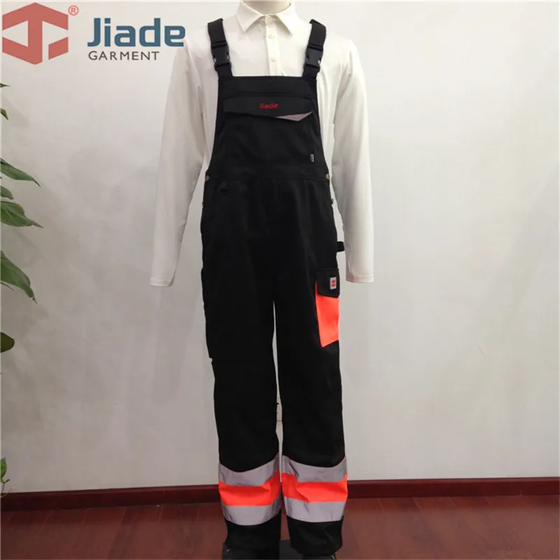 Jiade взрослых высокая видимость нагрудник брюки мужские рабочие Светоотражающие нагрудник брюки 65% полиэстер+ 35% хлопок комбинезоны - Цвет: Black and HiViOrange