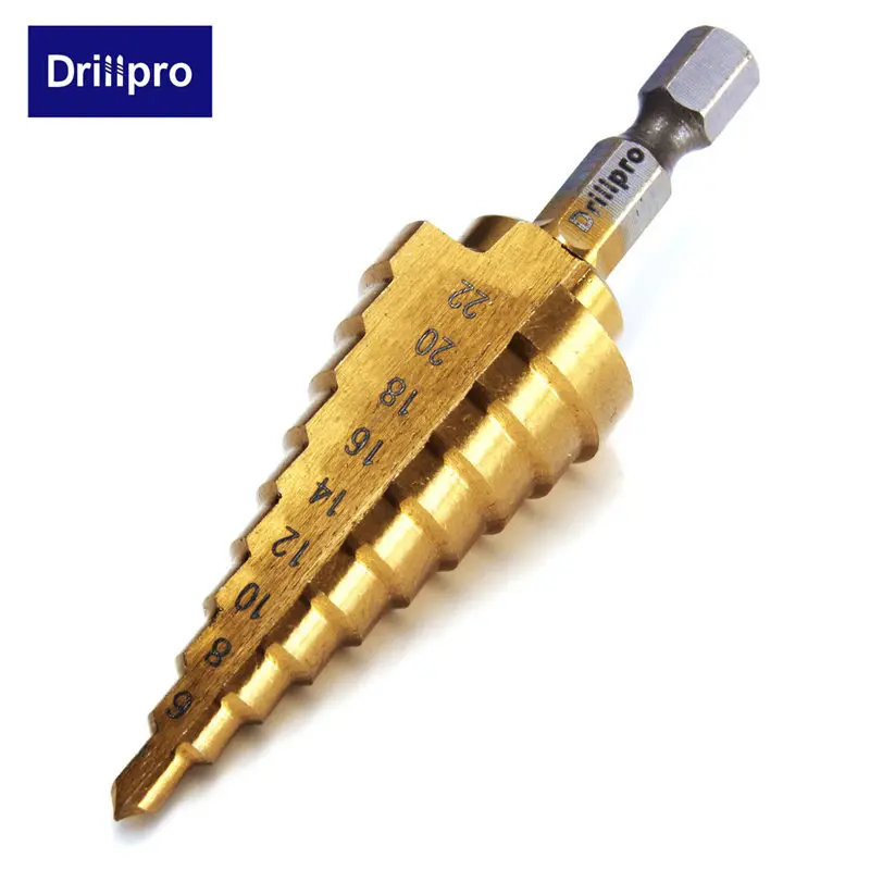 Drillpro 1 шт. шестигранное титановое ступенчатое конусное сверло для сверления отверстий 4-22 мм HSS 4241 для сверления листового металла Деревообрабатывающие инструменты