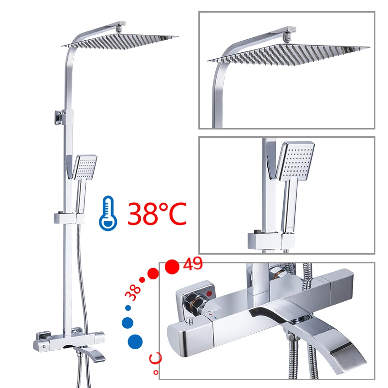 GAPPO смеситель для душа Термостатический смеситель для ванной комнаты термостатический смеситель настенный дождевой Душ Набор Смеситель кран Душевая система - Цвет: G2407-40