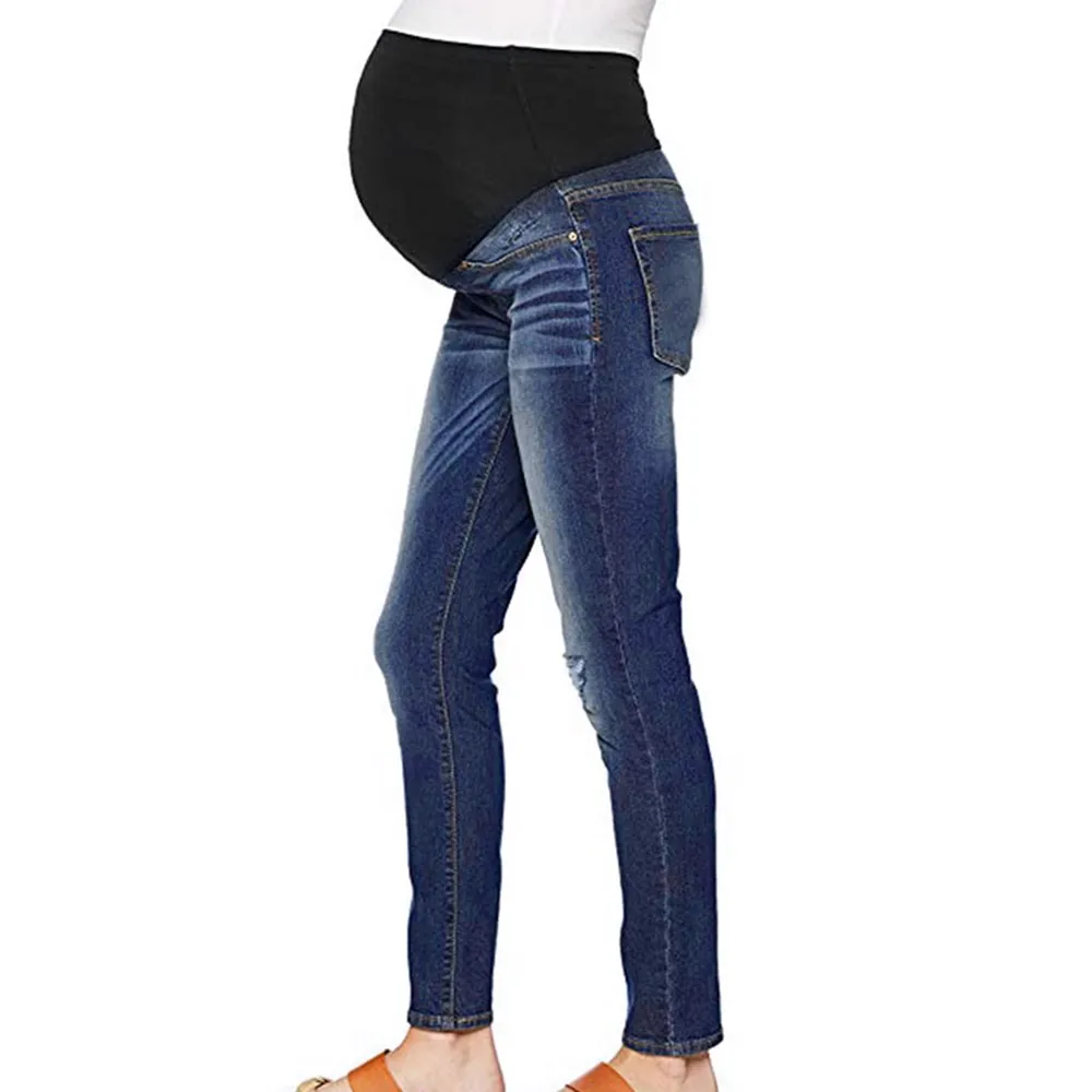 Women's Maternity Pants Pregnant Woman Ripped Jeans Maternity Pants Trousers Nursing Prop Belly Legging Pregnant Women Jeans