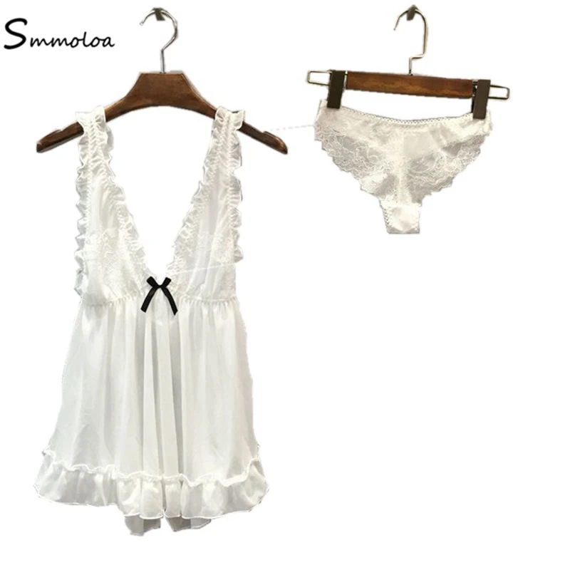 

Smmoloa Sexy Women Night Mesh Nightgowns Spaghetti Strap Mesh Sleepwear With Thong