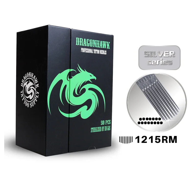 

50 pcs Disposable Sterile Tattoo Needles 1215RM Curved Magnum Dragonhawk high-grade Silver Standard Tattoo Needles Tattoo Supply