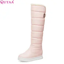 QUTAA/ г. Женские ботфорты универсальные зимние сапоги на платформе женская обувь, сохраняющая тепло размеры 34-43
