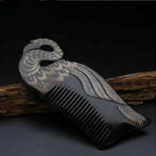 Высокое качество 15,5 см натуральный черный рог яка гребень с украшением в виде павлина наконечник-ручка Уход за волосами профессиональная расческа ТТ расчески для волос подарок