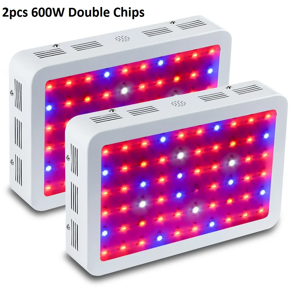 2pcs BOSSLED 600W Double Chips LED Grow Light Full Spectrum Plus 410-730nm For Indoor Plants and Flower Phrase Very High Yield