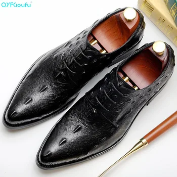 

QYFCIOUFU Men's formal crocodile shoes Genuine Leather Male Wedding Party Office Men dress shoe pointed toe oxford shoes for men