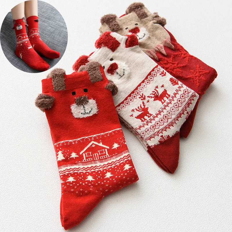 Новинка 2018 женские носки зимние теплые рождественские подарки стерео-носки мягкие хлопковые милые Санта-Клаус Олень носки рождественские