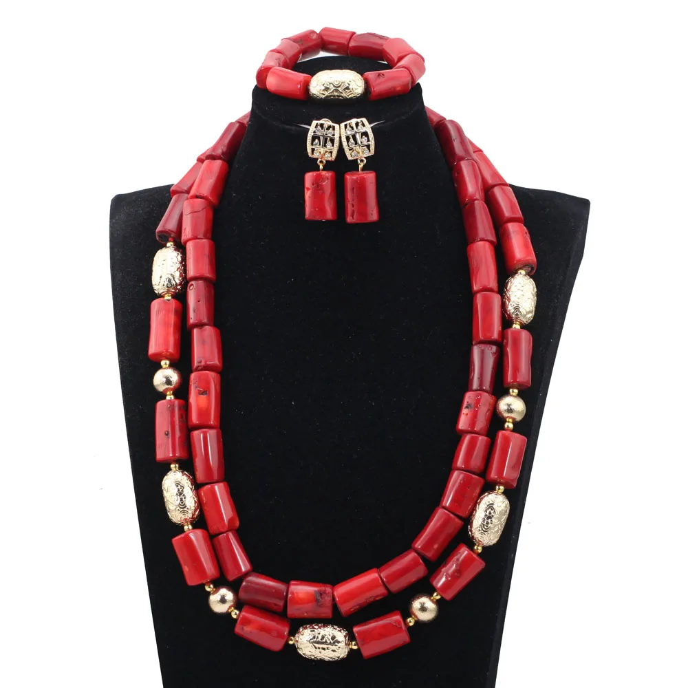 Original Wine Red Coral Beads Necklace Set Big Coral Bead Wedding Party