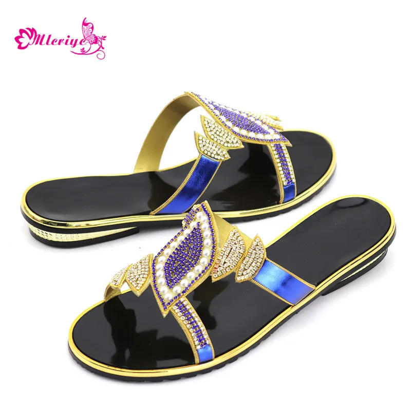 

New Arrival Ladies Sandals with Heels Designer Shoes Women Luxury 2018 Nigerian Women Wedding Shoes Decorated with Rhinestone