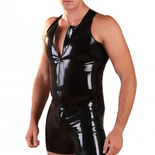 Молния Спереди Латекс жилет черный латекс Спорт-стиль Безрукавки для женщин