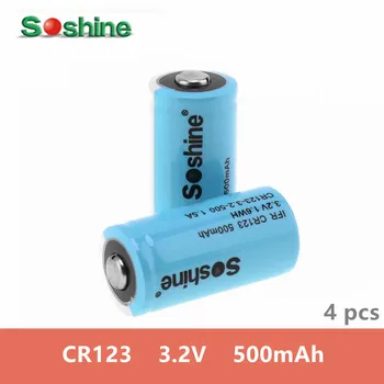 

4 pcs original SOSHINE CR123 16340 3.2v 500mah rechargeable battery LiFePo4 for Flashlight Headlamp Camera new
