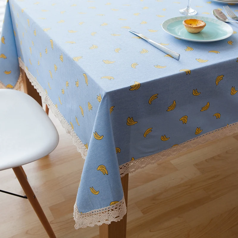 

Banana Print Tablecloth Home Outdoor USe Long Design Table Cloth Linen Oblong Banana Print Tablecloth With Lace 100X140CM