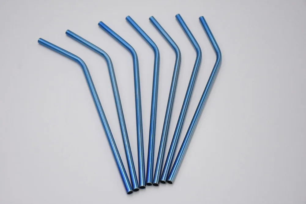 

WOWSHINE Free shipping 10PCS Straws +2 Brushes Jewelry Blue SS 304 Straw 6X215mm Curved FDA dishwasher safe