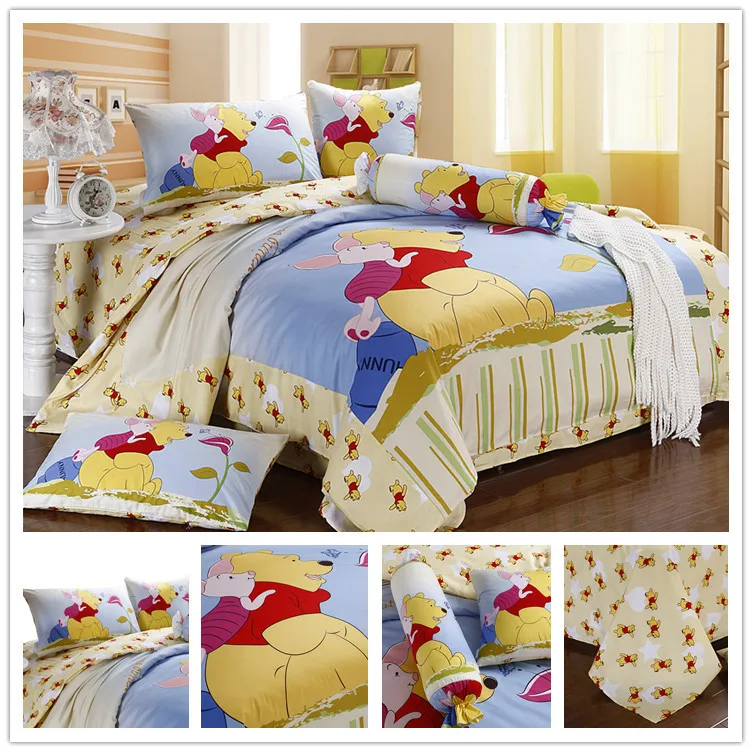 Cartoon Double Bed Luxury Bedding Set Winnie Yellow Color Comforter Cartoon Double Bed Luxury Bedding Set Winnie Yellow Color Comforter Duvet Quilt Cover Pillowcases And Flat Bedsheet Sets Cotton In From Home
