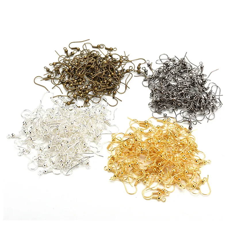 

50PCS/pack Gold Silver Bronze Nickel Hooks Coil Ear Wire Earrings Findings For Jewelry DIY Making Craft