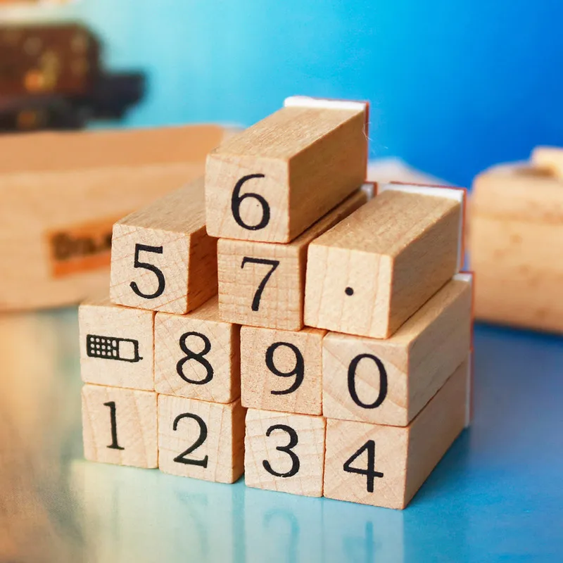

Wooden Number Stamps Wood Box Rubber Stamp Handmade Craft DIY Gift Stamp 12pcs scrapbooking standard stamp in one Wood Box