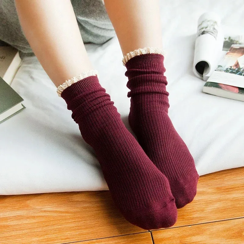 Новые модные кружевные лоскутные хлопковые носки для женщин, женские винтажные повседневные милые носки