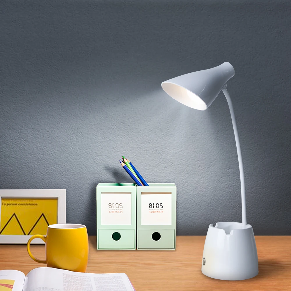 

LED Desk Lamp Touch Control 3 Modes Dimmable Eye Caring LED Table Lamp USB Rechargeable With Pen Holder Phone Holder