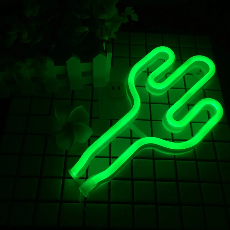 LED Neon Light Cactus Night Lamp Wall Table Desk USB  AA Battery Neon Sign Marquee Children's Gift Holiday Decor Night Lighting (7)