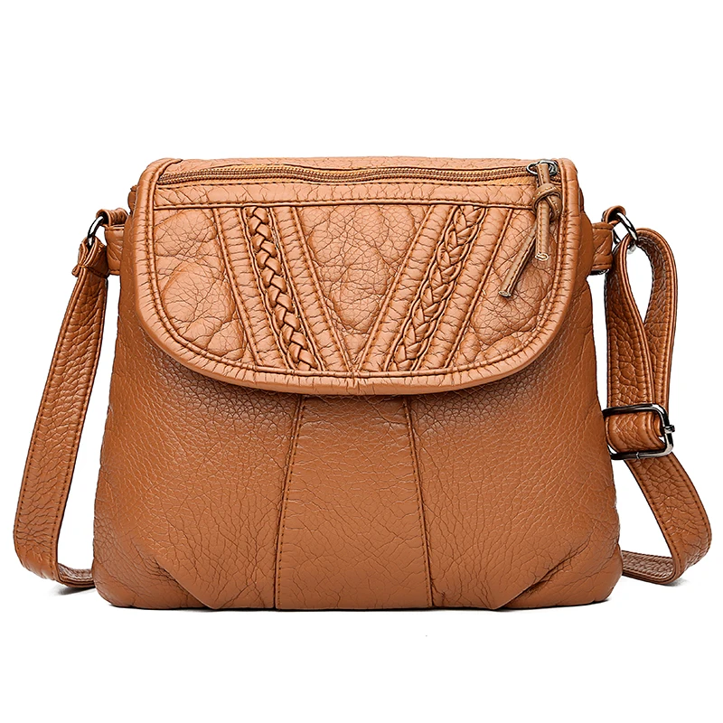 Annmouler 5 Colors Women Shoulder Bag Pu Leather Crossbody Messenger Bag Soft Washed Leather Small Bag Double Zipper Ladies Bags