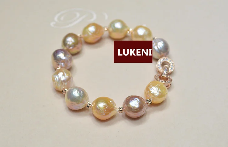 Новинка, настоящий натуральный 10-11 мм металлический блестящий барочный жемчужный браслет, модные браслеты из розового золота для женщин