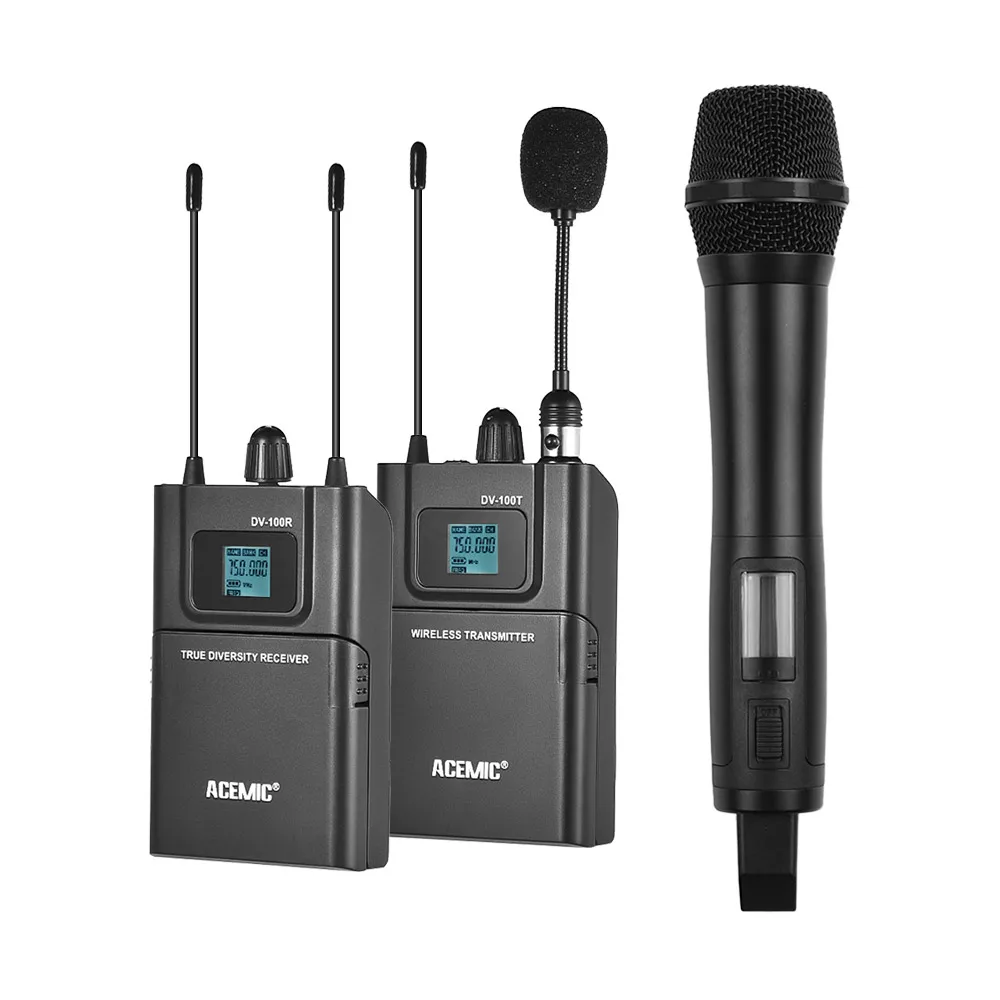 Двухканальная UHF Беспроводная микрофонная система ЖК дисплей передатчик +