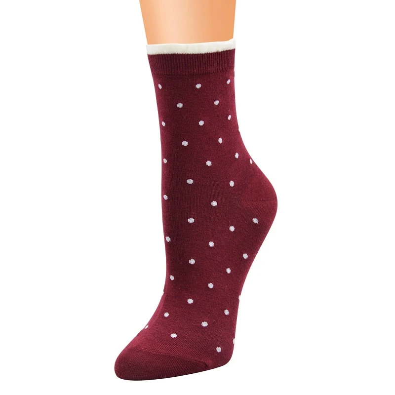 Милые женские носки, хлопковые Повседневные носки без пятки в горизонтальный горошек, женские забавные носки в стиле Харадзюку, высокое качество, новая мода - Цвет: Dark Red