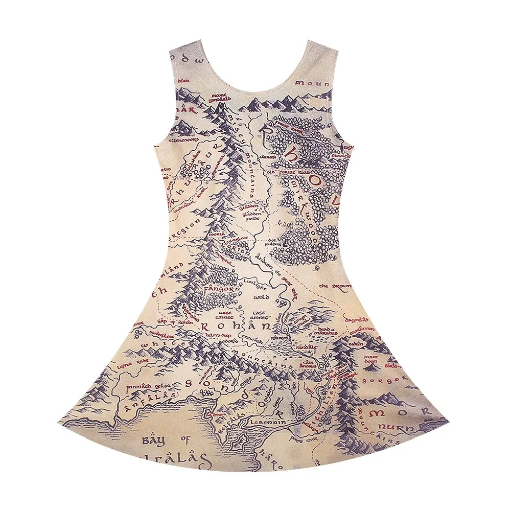 Модное двустороннее платье-майка без рукавов с 3d-графическим принтом «Властелин Колец», карта средней земли