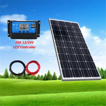 

Monocrystalline Solar Panel 100W Solar Panel Kit off Grid System 20A LCD Solar Charge Controller 12V Battery RV