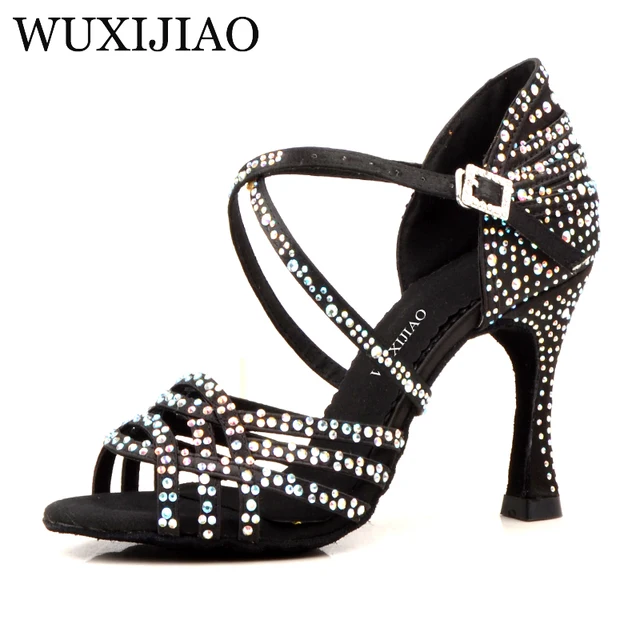 $US $28.89 WUXIJIAO Women Salsa party Ballroom shoes Latin dance shoes big small rhinestone shining Skin Black