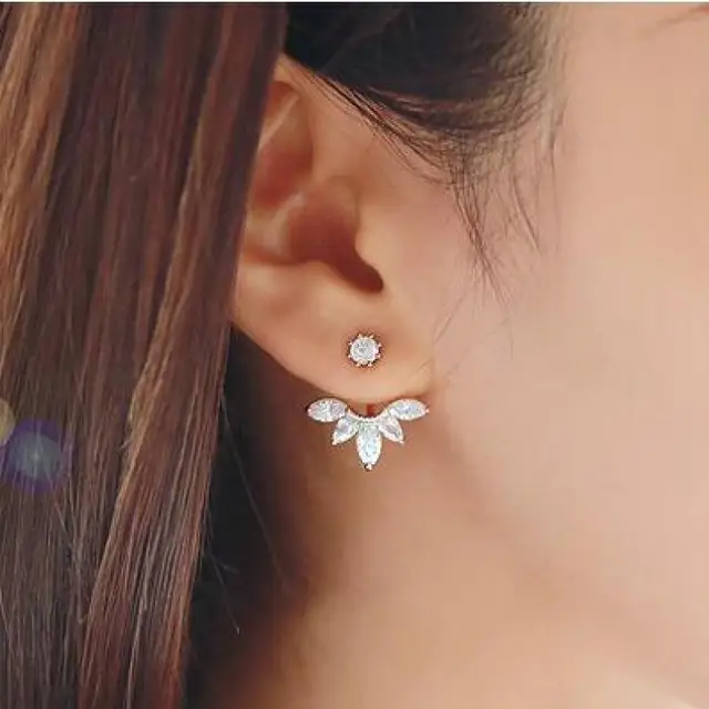 Crystal Ear Jackets Stud Earrings Leaf Rose Gold Silver Crystal Ear Jackets Stud Earrings Leaf Rose Gold Silver Plated Jewelry Clips For
