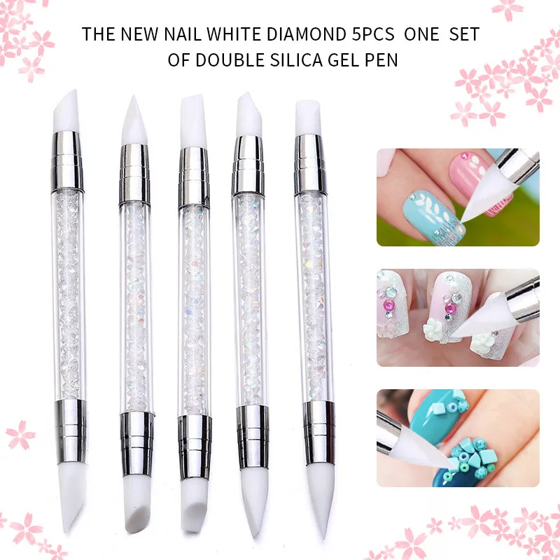 

ELECOOL 5/1Pc 2 Way Silicone Head Nail Art Brush Dotting Tools Nail Art Sculpture Pen Carving Craft Popular Nail Art Tools