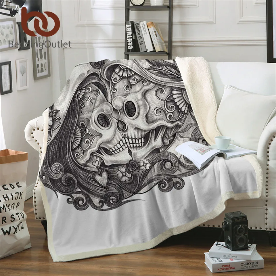 BeddingOutlet Skull Couples Microfiber Blanket Gothic Vintage Throw