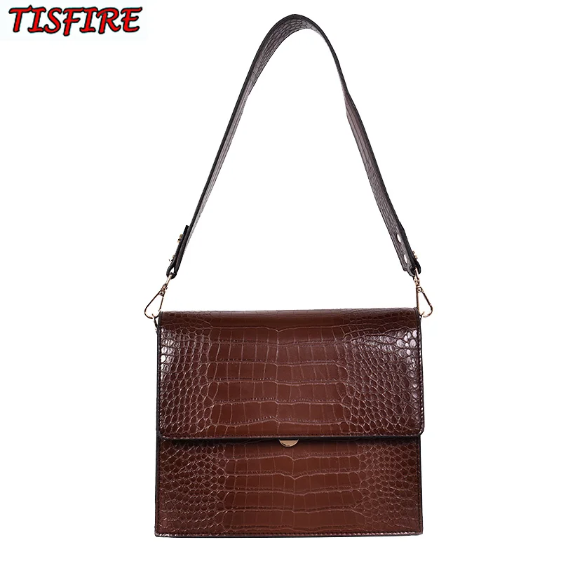 

2019 new ladies handbag simple fashion Messenger bag flip crocodile pattern twill bag square small shoulder bag