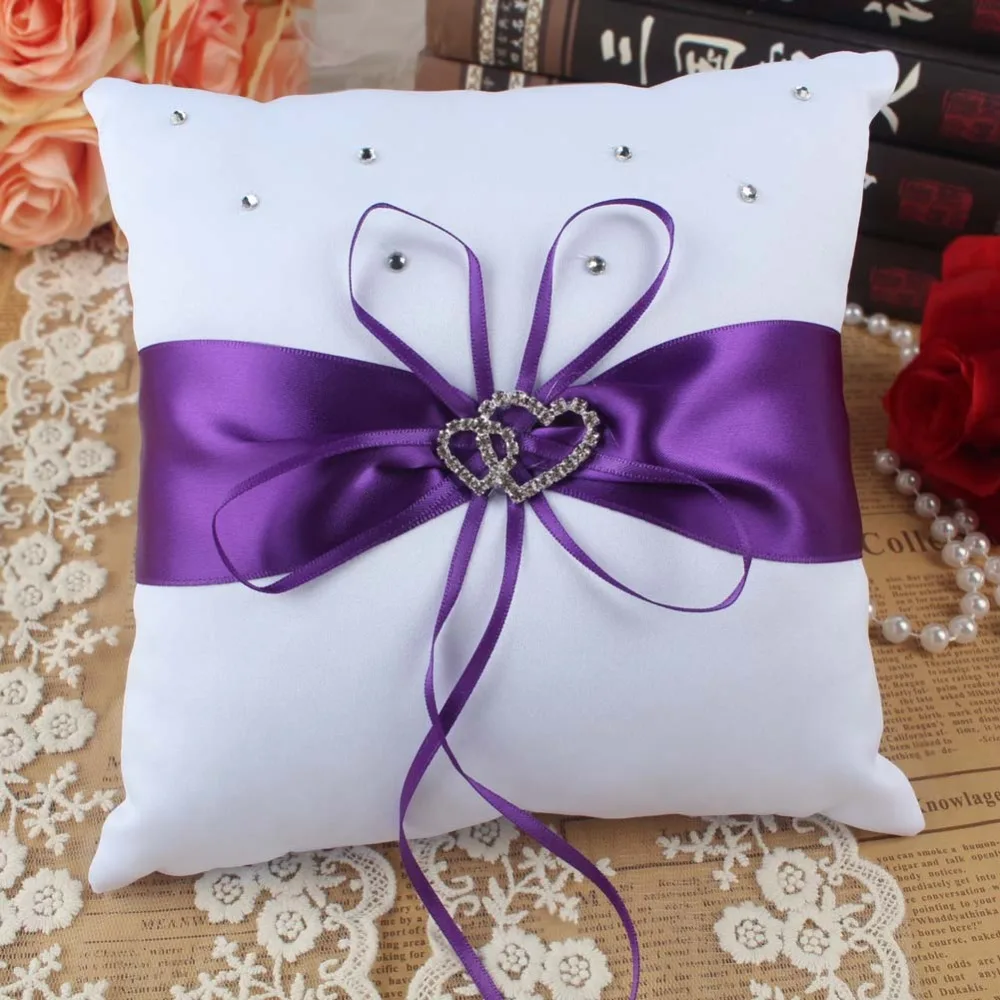 OurWarm 20cm Wedding Pillow Cushion Ring Double Heart Ring Rhinestone Pillows Baptism Wedding Birthday Party Favors Decoration