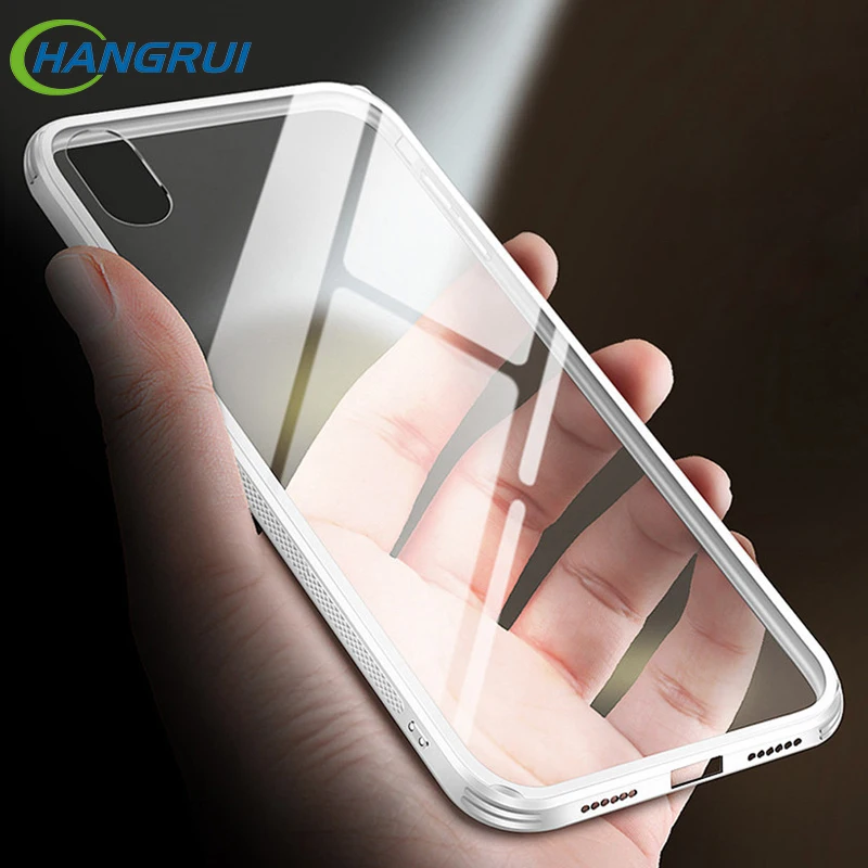 Hangrui Tempered Glass Phone Case For iPhone 7 Case 0.6mm Clear Glass Cover For iPhone 6 6s 7 8 Plus X  Cases Fundas Transparent